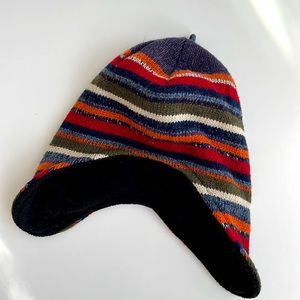 Wigwam 50/50 wool and fleece acrylic Striped beanie with ear flaps